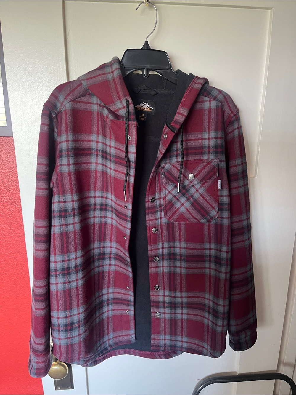 Pacific Trail Hooded Plaid Shirt Jacket - Maroon & Gray